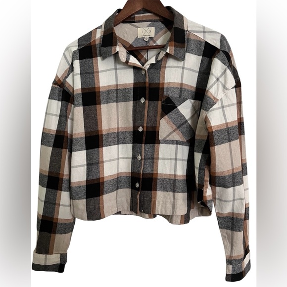 Thread & Supply Tops - Thread & Supply Plaid Cropped Cotton Button Down Shirt, NWT, Size L